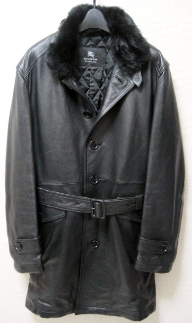 サイズL BURBERRY BLACK LABEL 限定 ラビット ファー付き ラムレザー トレンチ コート 黒 ジャケット 3 羊革 バーバリー ブラックレーベル