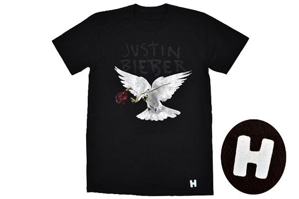 Y-4673★送料無料★美品★Justin Bieber ジャスティンビーバー★ブラック黒色 ビッグプリント 半袖 T-シャツ