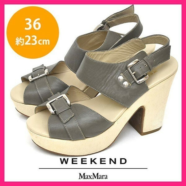 ウィークエンドマックスマーラ Weekend Max Mara ベルト サンダル グレーカーキグリーン 緑 36(約23cm) sh22-7204