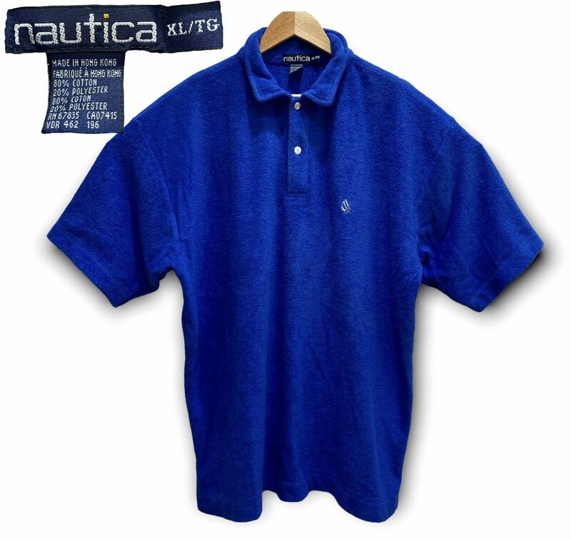 美品 90s nautica ノーティカ 半袖 ポロシャツ パイル タオル 生地 トップス ビッグシルエット オーバーサイズ 青 ブルー オールド XL