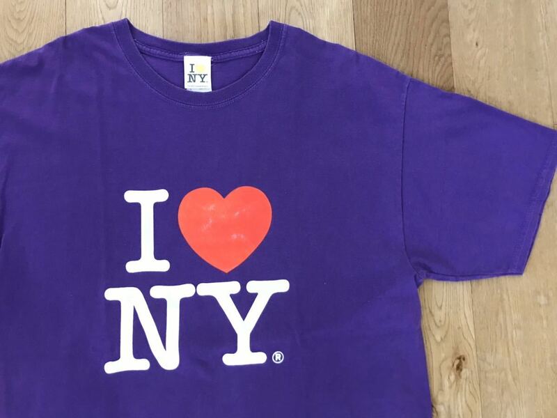 送料¥185 ニューヨークI love NY パープルTシャツL ビンテージ