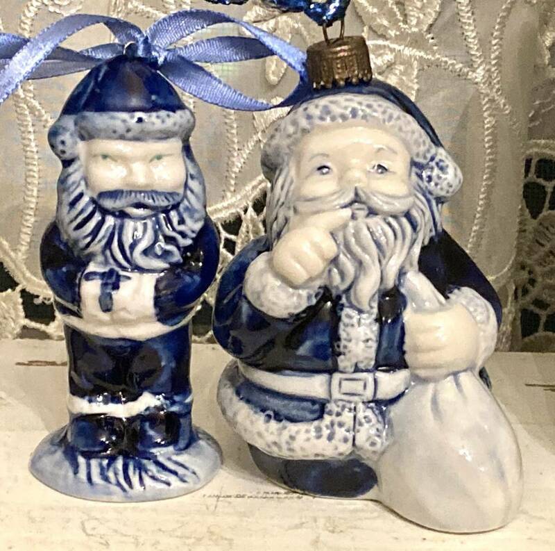 オランダ　デルフト焼き　2点　サンタクロース　クリスマス　フィギュリン　人形　オーナメント　フィギュア　青　ブルー＆ホワイト　陶器