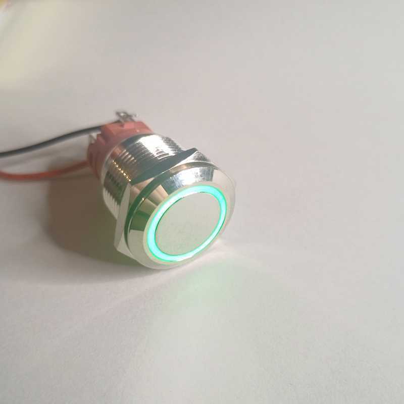 LED付きボタン 緑　Green　19mm ラッチ式　防水