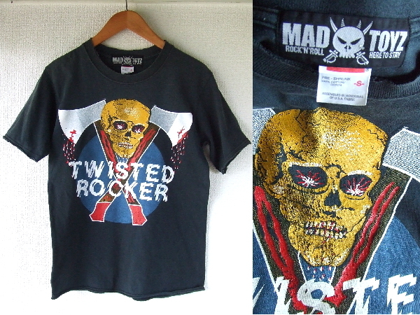 S★マッドトイズMAD TOYZ★TWISTED ROCKER Tシャツ黒　カットオフ パンク ロック ドクロ スカル メタル ブラック666