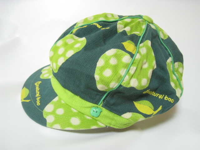 natural boo ナチュラルブー ブーフーウー 帽子 キャスケット りんご アップル 総柄 緑 グリーン Lサイズ