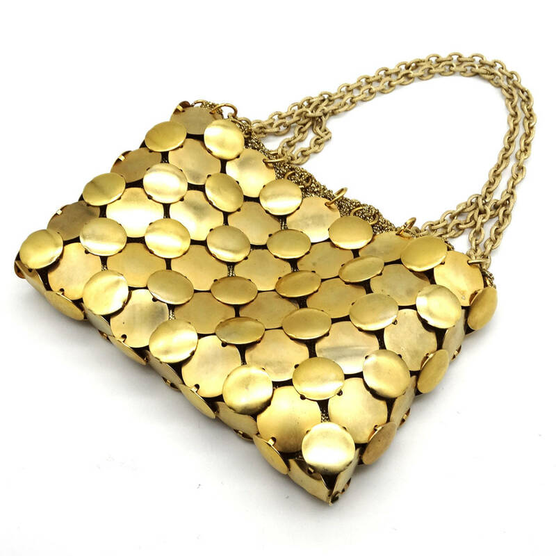 ★60s Vintage gold metal parts chain party bag