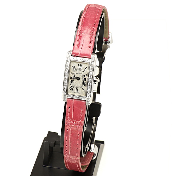 美品 カルティエ タンク アメリカン ミニ WB710015 ダイヤベゼル 750WG ホワイトゴールド 磨き済 レディース 腕時計 Cartier