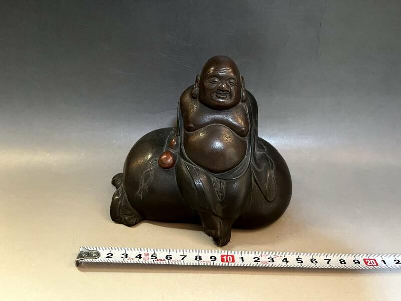 置物■布袋様 古銅製 七福神 布袋さん ほてい神 オブジェ 古美術 時代物 骨董品 1.43kg■