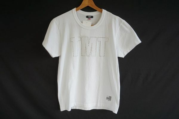 【即決】TMT ティーエムティー メンズ 半袖Tシャツ ロゴ ラインストーン 白系 サイズ:M Made in USA【701003】