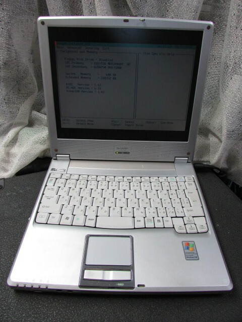 【YNT0314】★SHARP Mebius PC-MC1-3CC Athlon XP-M ?GHz/256MB/40GB/COMBO/12.1TFT/1024ｘ768/LAN/AC欠品 BIOS確認済み★中古