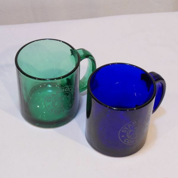 STARBUCKS COFFEE ガラスマグカップ 2個 Made in USA ブルー グリーン　スターバックス スタバ