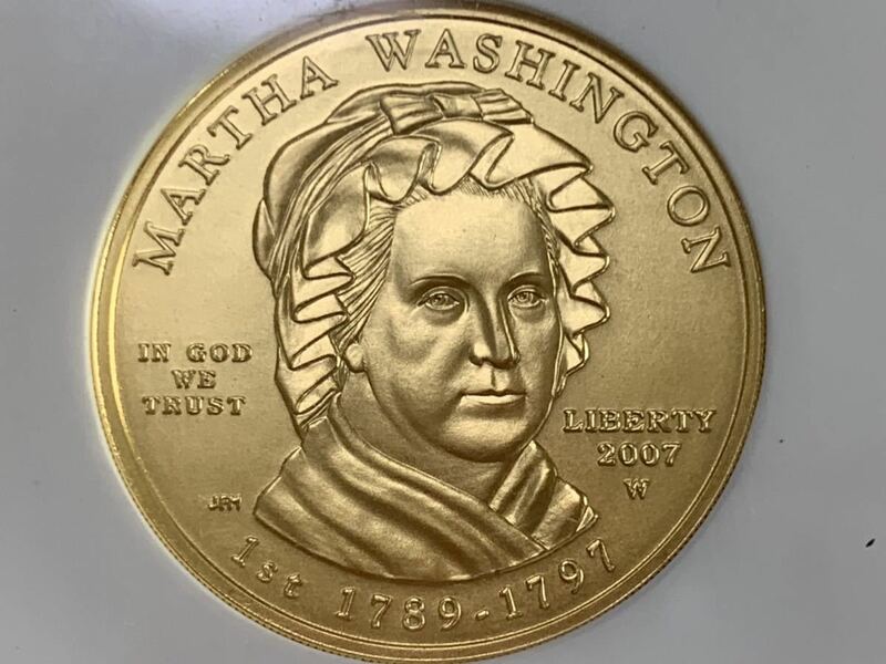 【最高鑑定】米国ファーストスパウズ10ドル金貨　マーサ・ワシントン　シリーズ初　純金貨　MS70