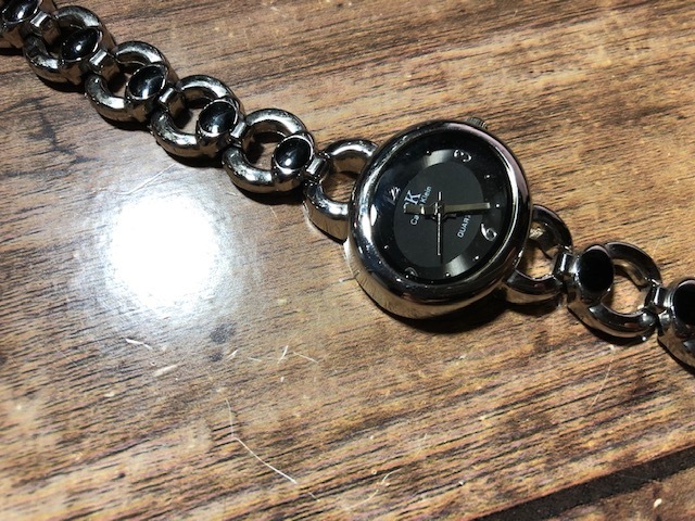 良品 レア ヴィンテージ Calvin Klein カルバンクライン ブラック文字盤×シルバー チェーン型SSブレス クオーツ レディース 腕時計