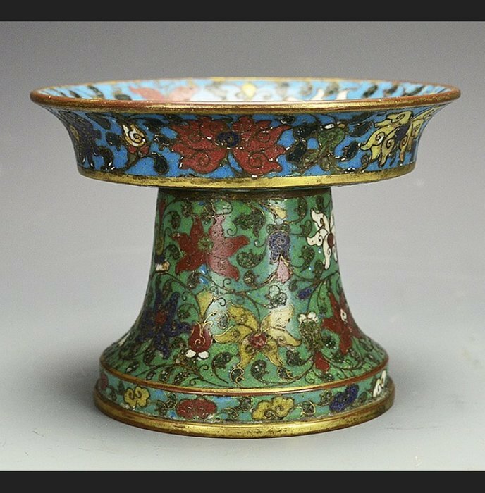 中国文物 銅器 七宝エナメル 収集家の放出品 明代 絲琺瑯 景泰藍 酥油燈 