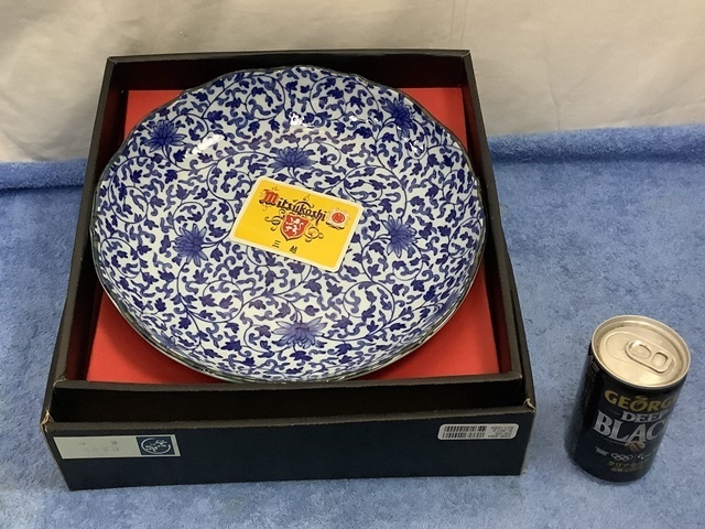 陶器製　心の器　藍染　唐草　西洞窯　盛皿　径25.5㎝　未使用　検　住まい　インテリア　キッチン　和食器　大皿　陶芸　陶磁