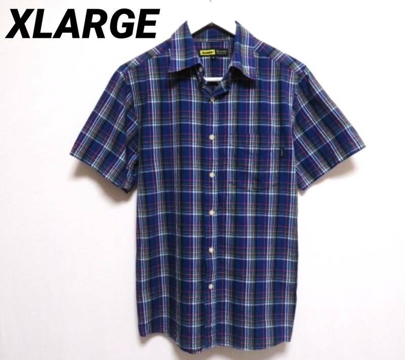 美品 XLARGE エクストララージ チェックシャツ 半袖トップス メンズウエア コットンシャツ シンプルデザイン