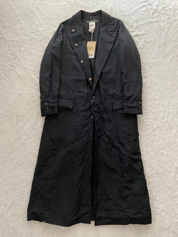 Paul Harnden sizeS handmade in England M Long coat Black 黒 ポールハーデン ロングコート イングランド製 ウール ヘリンボーン (KI)