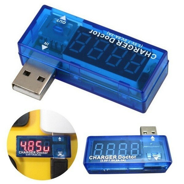 【新品】USB 充電器 電圧 電流 チェッカー マルチチェッカー 青 スケルトン (L)