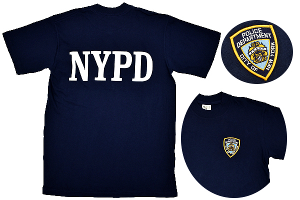 Y-4733★送料無料★美品★NYPD POLICE DEPARTMENT CITY OF NEW YORK ニューヨーク市警察★ネイビー エンブレムワッペン 半袖 T-シャツ Ｍ