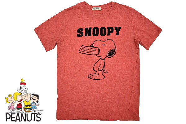 Y-4742★送料無料★PEANUTS ピーナッツ SNOOPY スヌーピー★アメカジ レッド フロッキープリント 半袖 Ｔ-シャツ Ｍ