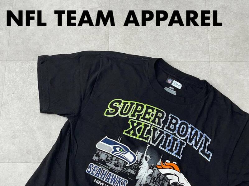 ☆送料無料☆ NFL TEAM APPAREL USA直輸入 古着 SUPER BOWL スーパーボウル Tシャツ シアトル・シーホークス デンバー・ブロンコス M 中古