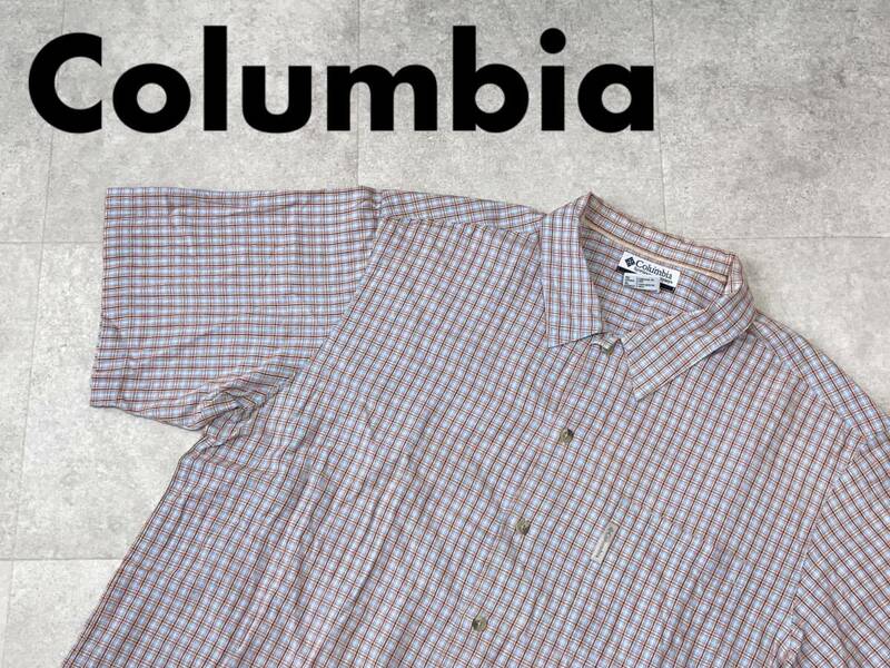 ☆送料無料☆ Columbia コロンビア USA直輸入 古着 半袖 チェック ボックス シャツ メンズ XL ブルー トップス 中古 即決