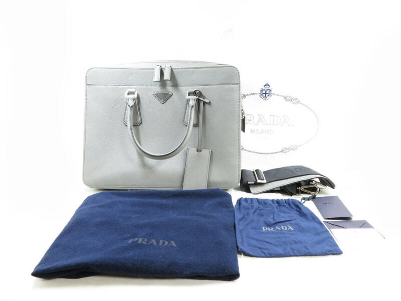 (IW017)PRADA プラダ 2WY仕様 書類 ブリーフケース ビジネス ショルダーバッグ 2VE366 SAFFIANO CUIR FOK44 MARMO 正規品 牛革 