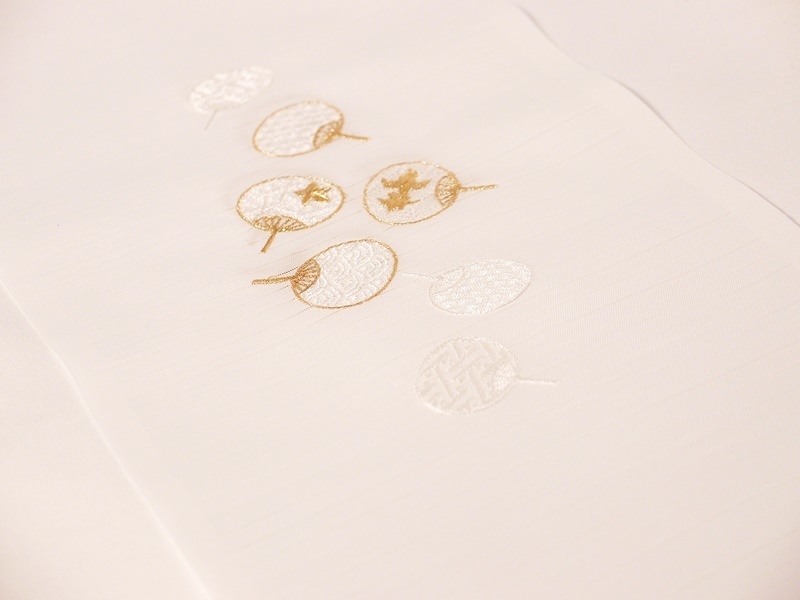 洗える刺繍半衿　絽　半襟　うちわ　白地　日本製