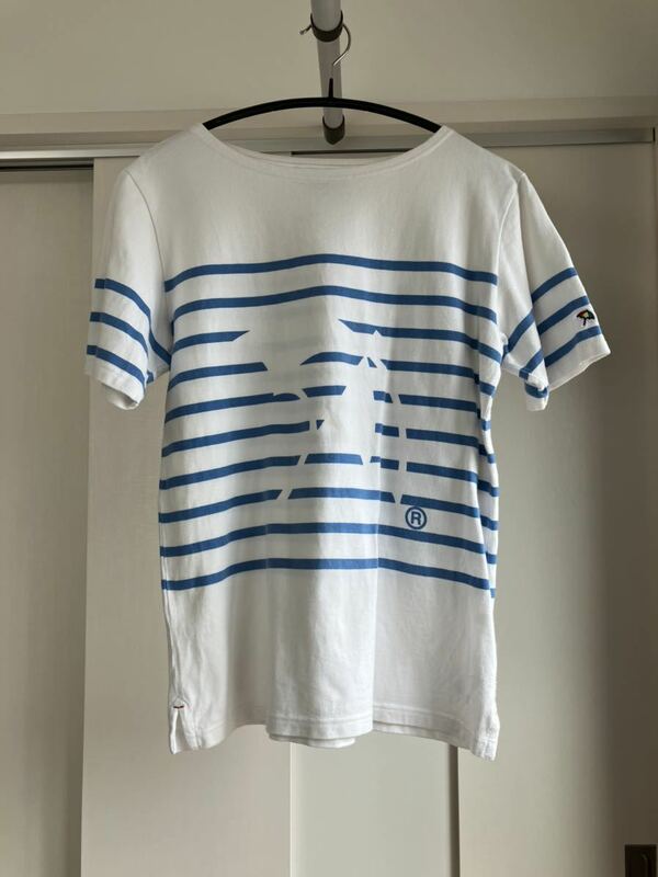 アーノルドパーマー 半袖 Tシャツ M サイズ2 ロゴ 刺繍 白 青 ボーダー ホワイト ブルー tee 送料無料