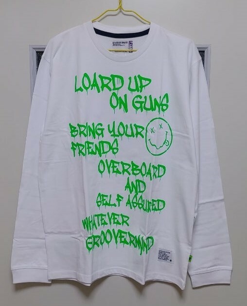 2014graffiti GROOVERGRAND グルーバーグランド Tシャツ『NEON』丸首 長袖 白 前後プリント 前左腰にタグ XL・身幅約54cm※未使用/タグ付き