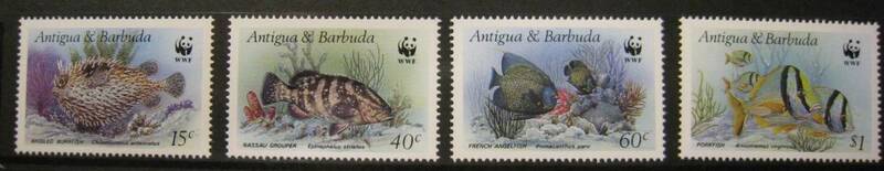 アンティグア・バーブーダ 魚(WWF)(4種) MNH