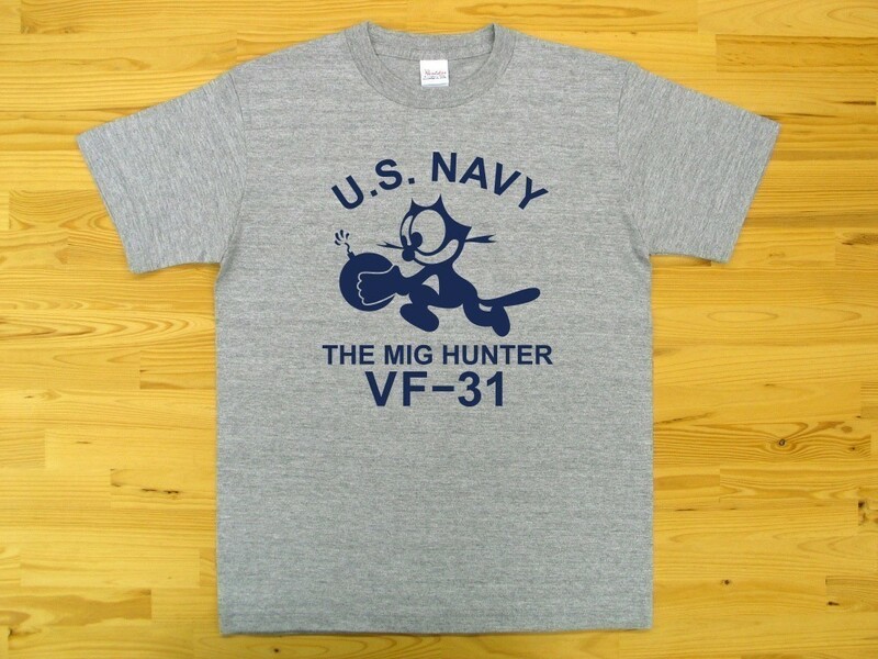 U.S. NAVY VF-31 杢グレー 5.6oz 半袖Tシャツ 紺 L ミリタリー トムキャット VFA-31 USN