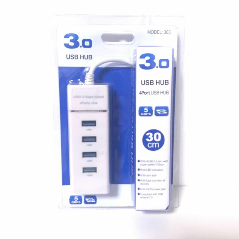 【ジャンク】USB3.0 USBハブ 4ポート AA0059 ケーブル 高速 高速ハブ 軽量 ホワイト 3.0 対応