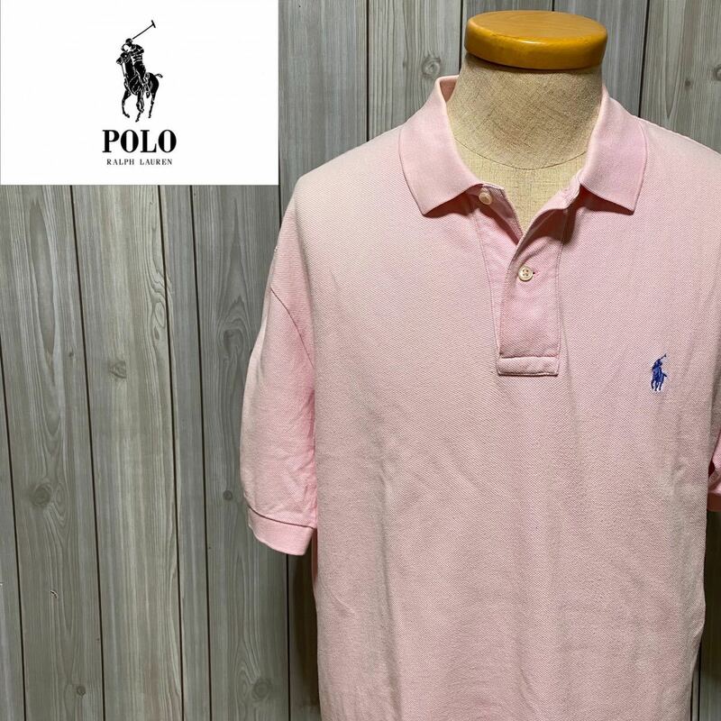 ☆ ポロラルフローレン　半袖ポロシャツ　ワンポイント　ビッグシルエット　オーバーサイズ　ゆるだぼ　ピンク　メンズ　Lサイズ