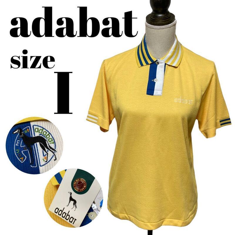 【GOLFウェア】未使用 タグ付き adabat アダバット ポロシャツ 半袖 ロゴ スポーツ ゴルフ 刺繍 アニマル レディース イエロー