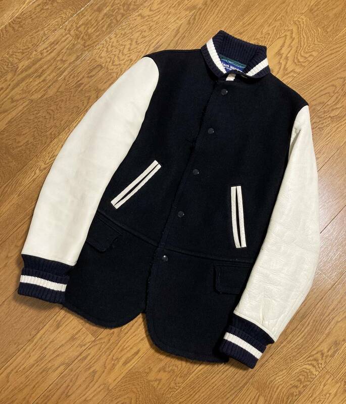 [JUNYA WATANABE COMME des GARCONS MAN] ほつれ加工 袖レザー ウールメルトンスタジャン SS テーラード 牛革 ジュンヤワタナベ