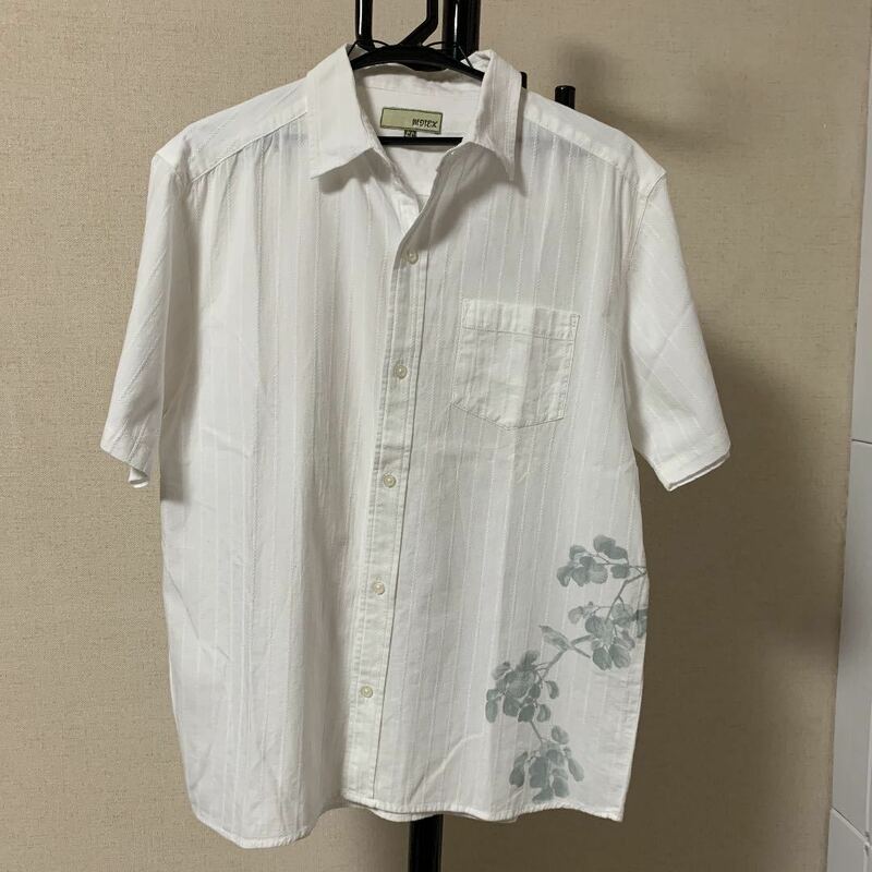 MOTEX / 梅と鶯 墨プリント 和柄 半袖 Yシャツ / LLサイズ