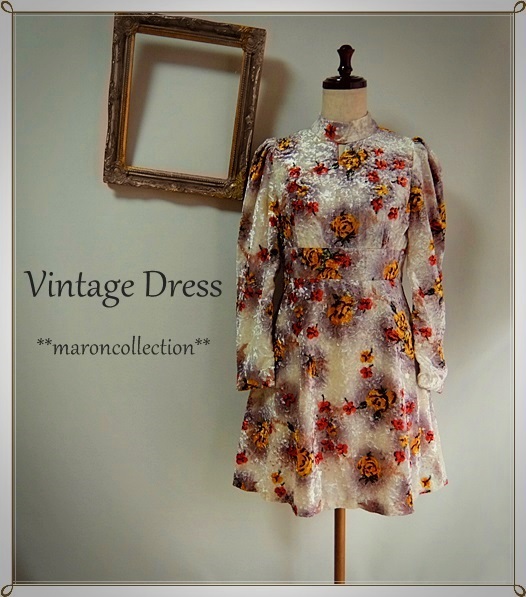 Vintage Dress * ヴィンテージ * レトロ ベロア ワンピース * 60s 70s 薔薇