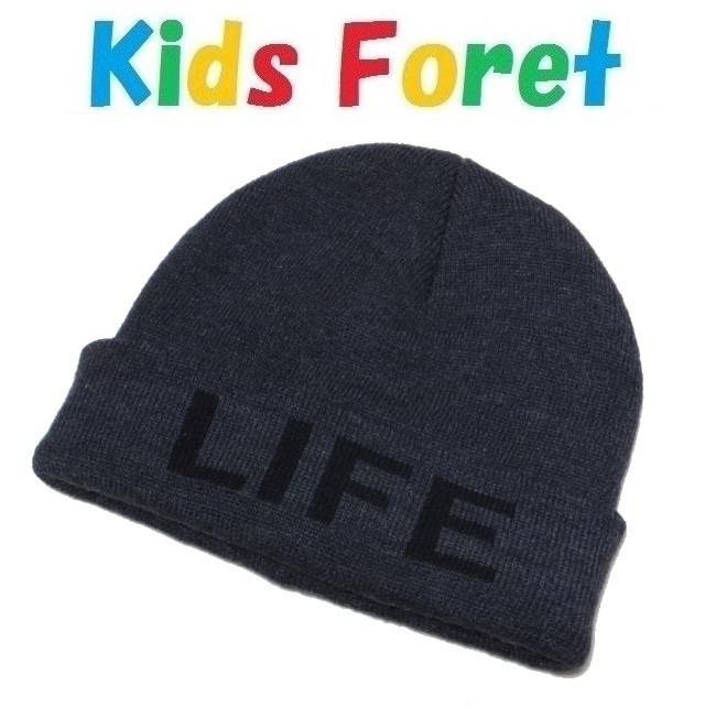 ★新品・格安★ キッズ Kids Foret アクリル　ロゴ ニット帽 （48-50cm）チャコールグレー