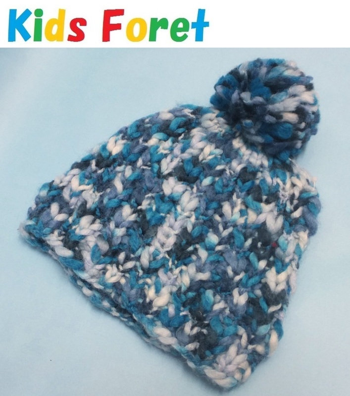 ★新品・格安★ キッズ Kids Foret ミックスボンボンニット帽 （48-50cm）ブルー