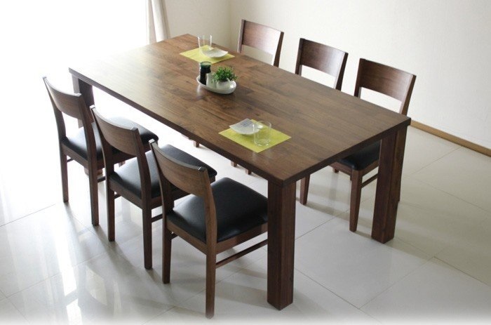 /新品/送料無料/天然木ウォールナット無垢 6人掛テーブルセット/北欧調デザイン 質感 重厚感ある/シンプル テーブル1 +緩やかカーブチェア6
