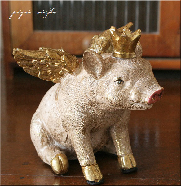 エンジェルピッグ アンティーク調 子豚 天使の子豚 パタミン アンティーク調 置物 ディスプレイ オブジェ