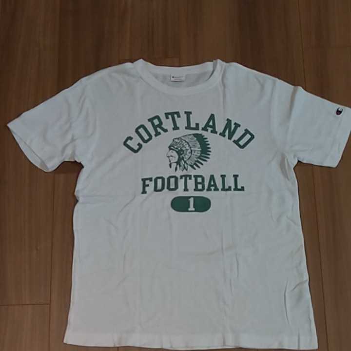 CHAMPION NATIVE AMERICAN PRINT-T White/Green SizeM チャンピオンインディアンプリントTシャツ WAREHOUSE染み込みカレッジフットボール 
