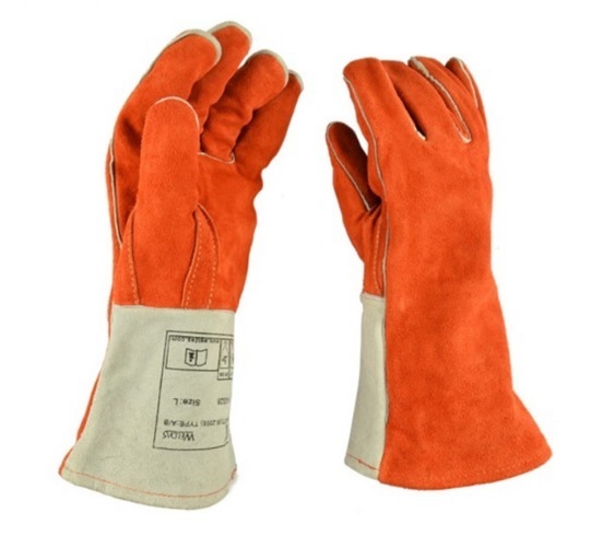 セーフティ ロング グローブ 保護 手袋 キャンプ 溶接 34cm (オレンジ) 耐熱 耐磨耗 牛革 厚手
