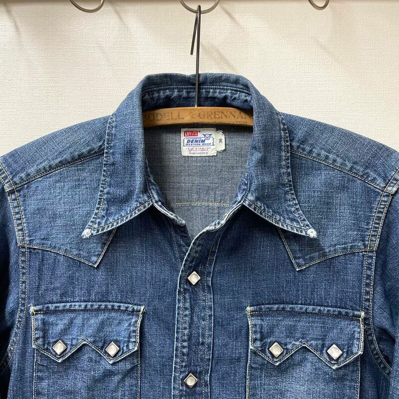 size36 日本製 Levi's ショートホーン ビンテージ レプリカ ウエスタンシャツ リーバイス インディゴデニム