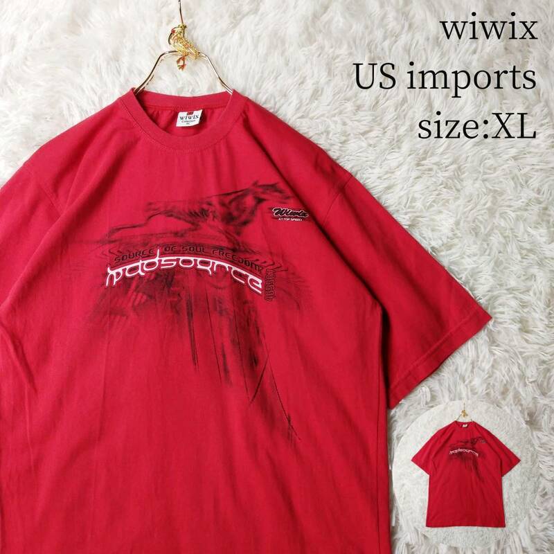 【一点物・US古着アメリカ輸入】半袖Tシャツ wiwix XLサイズ レッド 赤 オーバーサイズ ビッグサイズ ビッグシルエット ゆるダボ