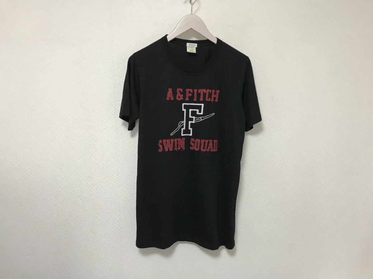 本物アバクロンビーアンドフィッチAbercrombie&fitchコットンロゴ刺繍半袖Tシャツメンズサーフアメカジミリタリー黒ブラックXLマカオ製