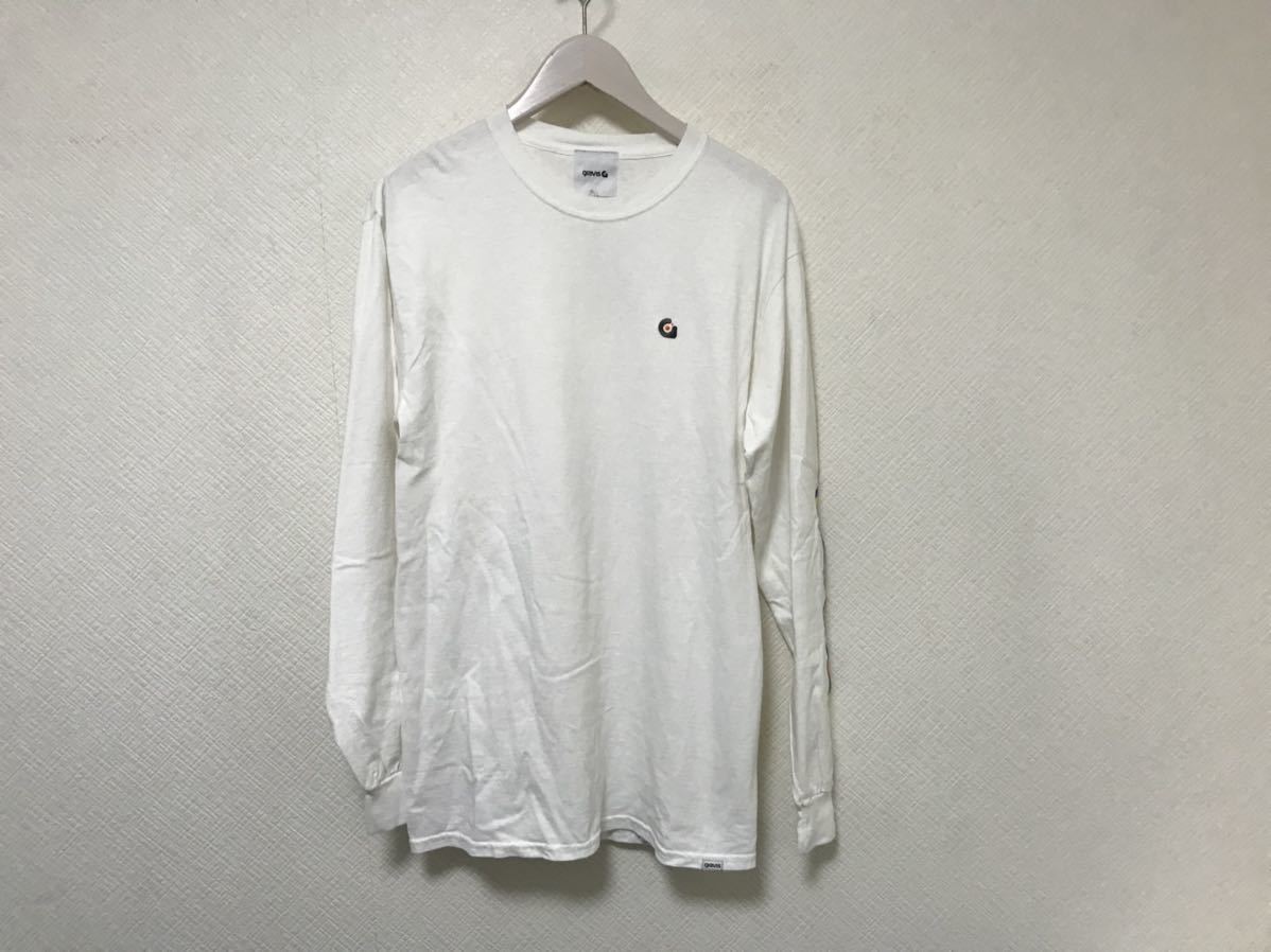 本物グラビスgravisコットンロゴ刺繍プリント長袖TシャツロンTメンズサーフアメカジミリタリーストリートスケーター白ホワイトMハイチ製