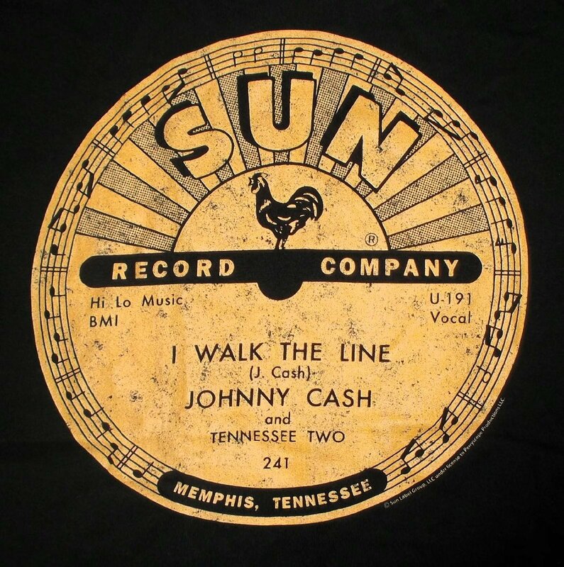 ★サン レコード Tシャツ Sun Record I WALK THE LINE (Johnny Cash) 黒 - L 正規品 elvis presley 50s rockabilly