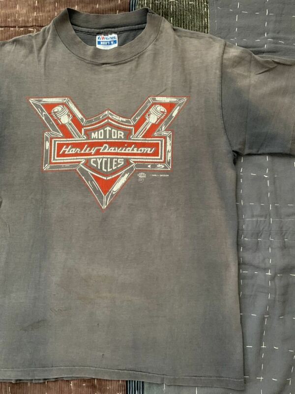 80s 90s harley davidson vintage Tシャツ フェイド 墨黒 USA製 アメリカ製 ビンテージ ハーレー ハーレーダビッドソン